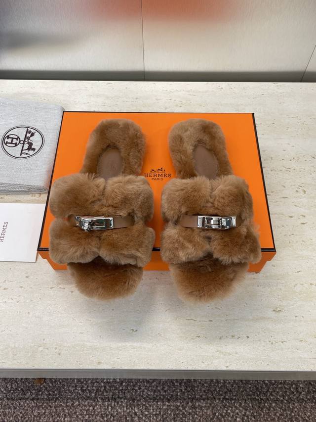 Factory direct price. Hermes Fall/Winter Classic Oran Candy Color Racer Slippers