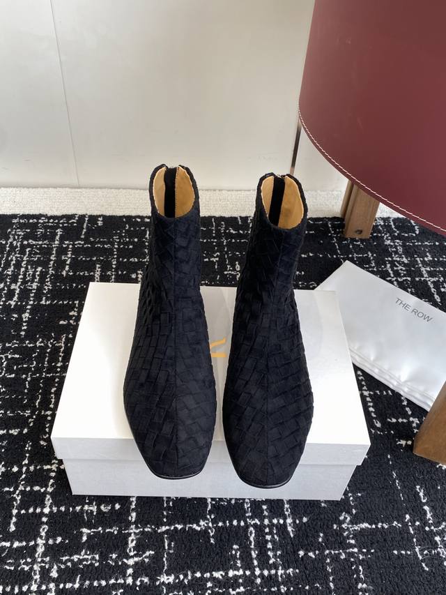 High-quality The Row new woven ankle boots, minimalist and high-end flat boots,