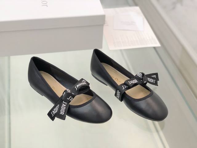 Leather Dio Cruis Series 19Ss Letter Bow Ballet Flats Letter Webbing Series Dio