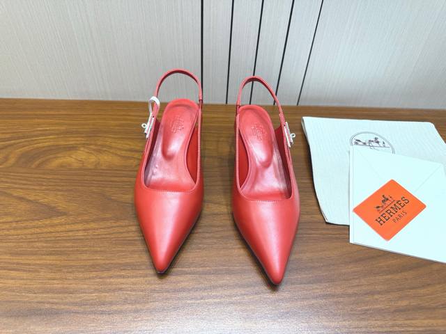 Hermes Classic New Kelly High-Heeled Mule Slip-On! Upper: Custom-made cowhide Li