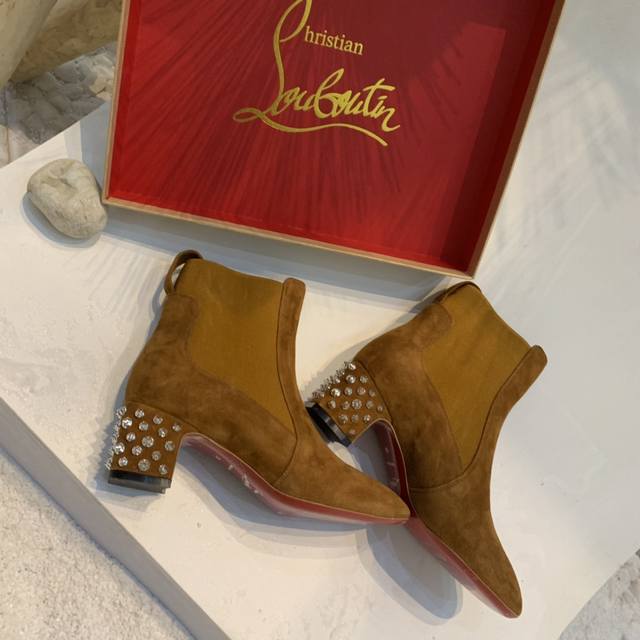 *Grade* Suede Square Heel Riveted Chelsea Ankle Boots, Custom Made, No Returns o