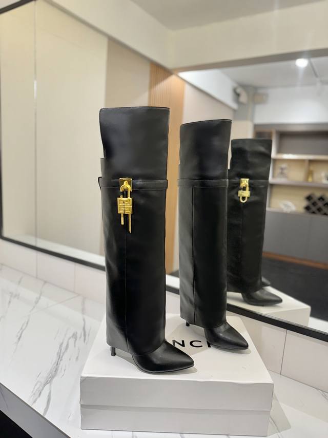 Authentic, custom-made Givenchy Shark Lock series over-the-knee boots, the highe