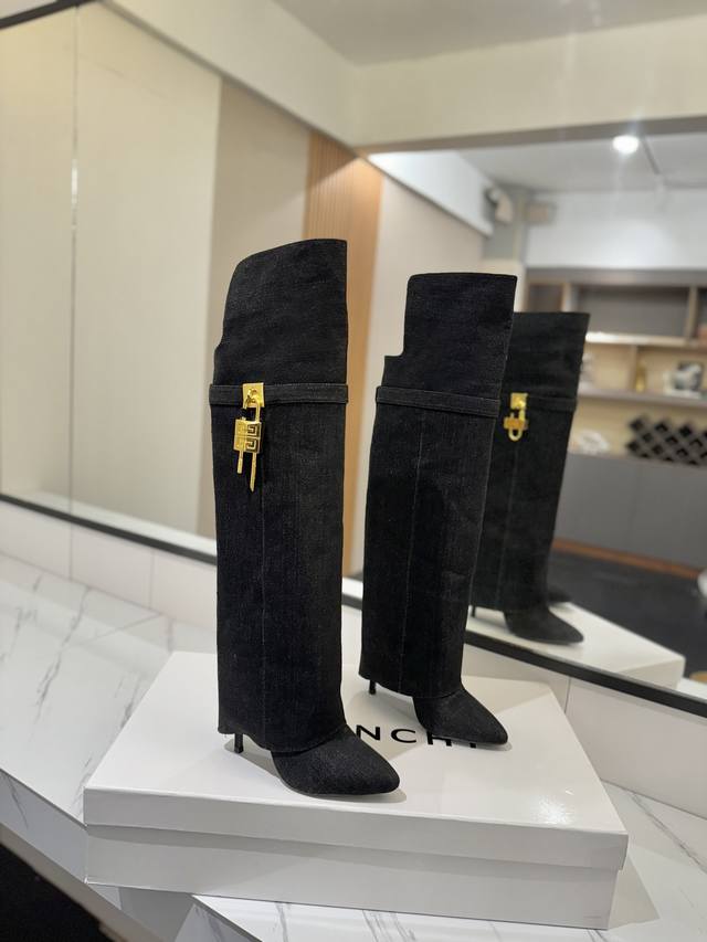 Authentic, custom-made Givenchy Shark Lock series over-the-knee boots, the highe