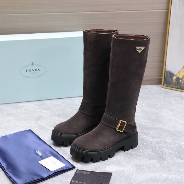 Suede Prada Classic Triangle Logo Slip-on Boots - A must-have for winter, this i