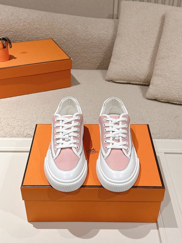 Hermes Top-Tier Version# Women's Only Hermes Deep Series Couple White Sneakers C