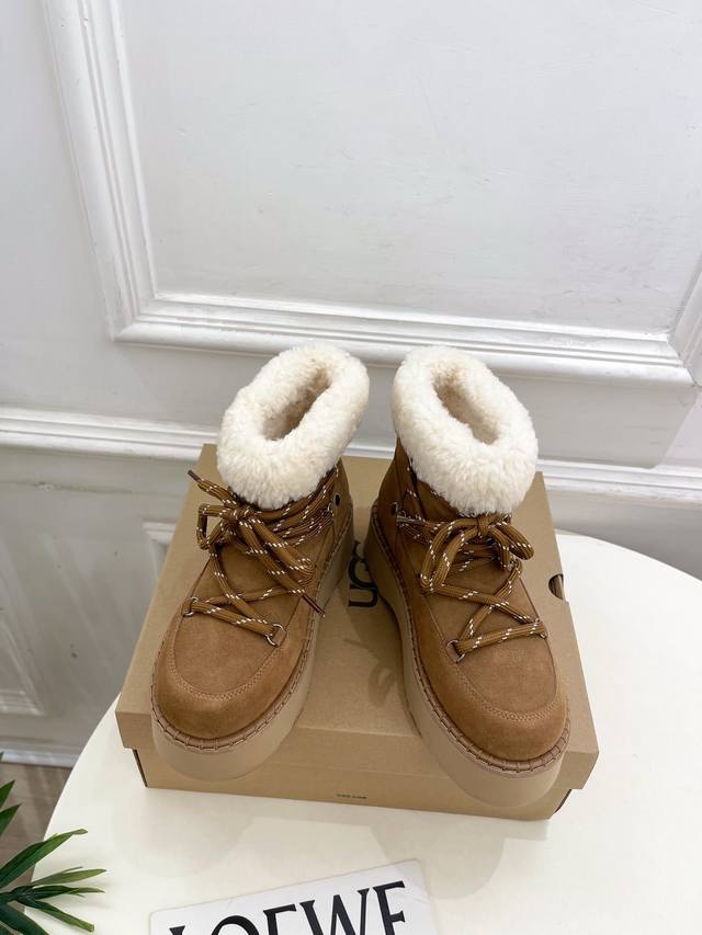 Ugg 25 2025 Autumn/Winter New Arrival Lace-up Thick-Soled Wool Snow Boots - Warm