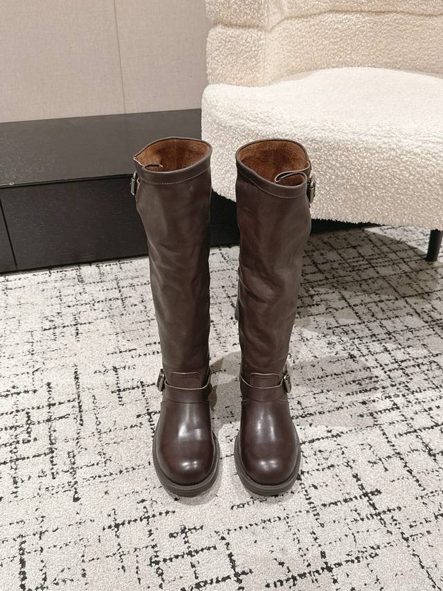 Top-tier version Prada 25 Ss Autumn/Winter New Wrinkled Boots Motorcycle Boots L