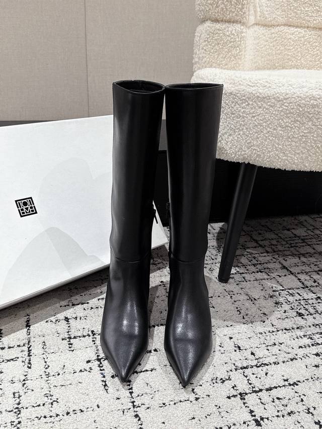 Toteme 25 Autumn/Winter New Retro Wedge Heel Long Boots Pointed Toe Side Zipper