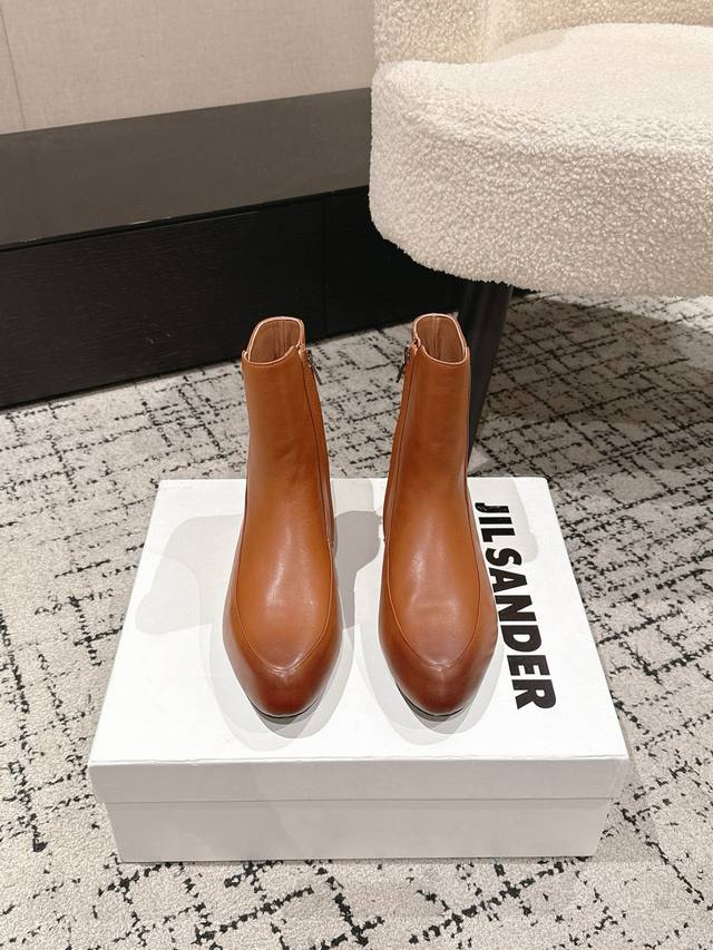 Jil Sander 25 Autumn Newest Minimalist Hidden Wedge Ankle Boots with Side Zipper