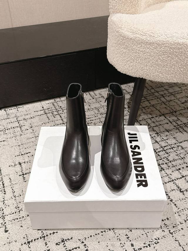 Jil Sander 25 Autumn Newest Minimalist Hidden Wedge Ankle Boots with Side Zipper