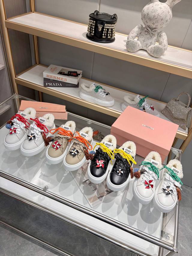 Miu Miu 25Ss Autumn/Winter New Thick-Soled White Sneakers, Wool White Sneakers S