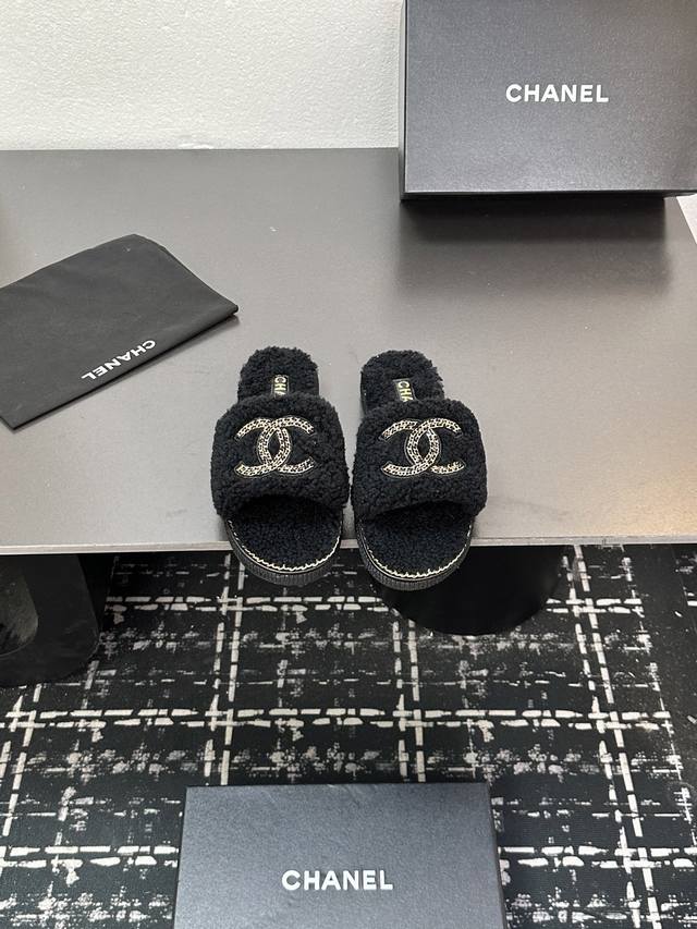 Factory Price Chanel* | Classic Chanel Double C Chain Buckle Platform Furry Slip