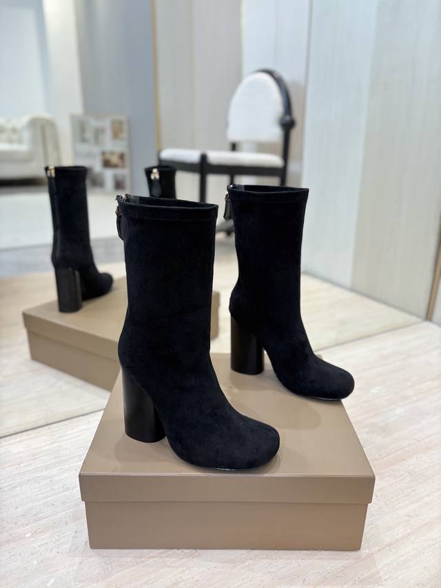 Factory Price: Exclusive Round Toe Logo Chunky Heel Stretch Knee-High Boots by B Factory Price: Exclusive Round Toe Logo Chunky Heel Stretch Knee-High Boots by B