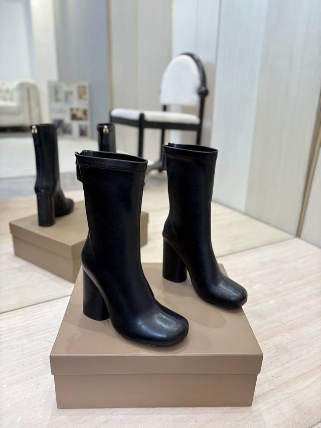 Factory Price: Exclusive Round Toe Logo Chunky Heel Stretch Knee-High Boots by B Factory Price: Exclusive Round Toe Logo Chunky Heel Stretch Knee-High Boots by B