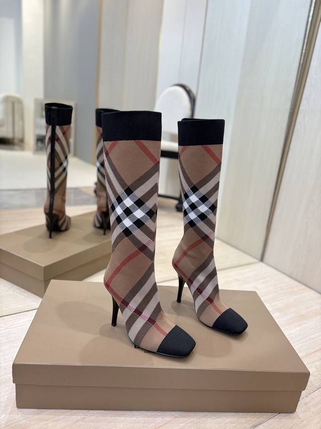 Factory Price P Burberry Exclusive Square Toe Stiletto Heel Check Stretch Knit S Factory Price P Burberry Exclusive Square Toe Stiletto Heel Check Stretch Knit S