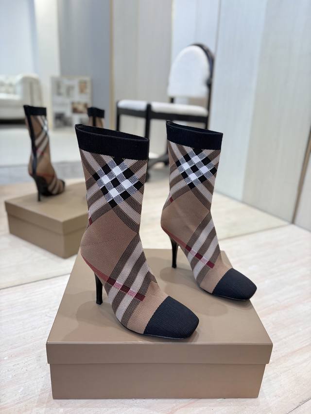 Factory Price P Burberry Exclusive Square Toe Stiletto Heel Check Stretch Knit S Factory Price P Burberry Exclusive Square Toe Stiletto Heel Check Stretch Knit S