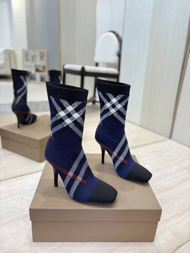Factory Price P Burberry Exclusive Square Toe Stiletto Heel Check Stretch Knit S Factory Price P Burberry Exclusive Square Toe Stiletto Heel Check Stretch Knit S