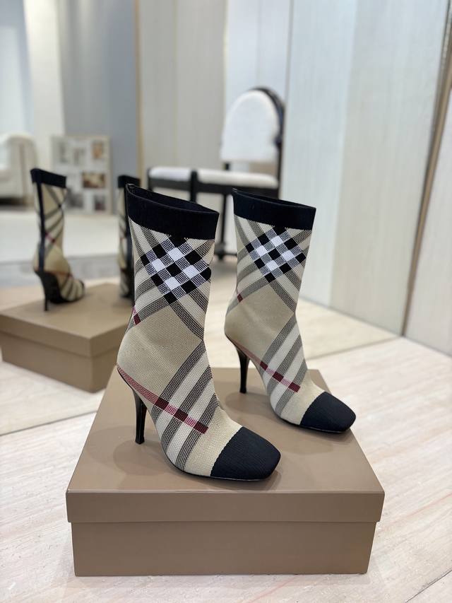 Factory Price P Burberry Exclusive Square Toe Stiletto Heel Check Stretch Knit S Factory Price P Burberry Exclusive Square Toe Stiletto Heel Check Stretch Knit S