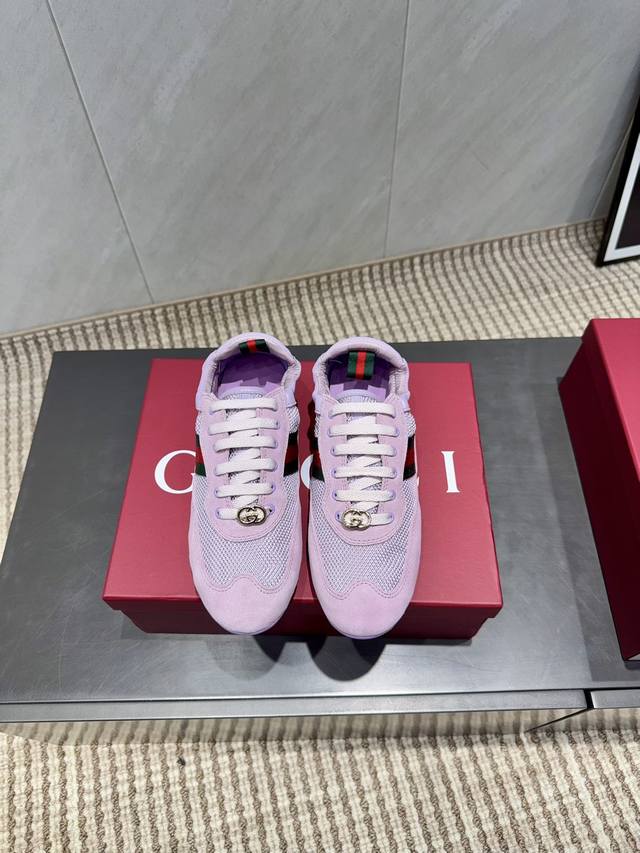 Factory: Exclusive Top-Tier Version Round Toe Color-Blocked Casual Shoes Gucci's