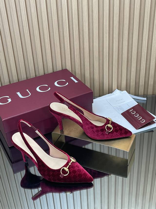 2025 Early Autumn Gucci New Gucci Horsebit Buckle Back Lace-up Open Heel Stilett