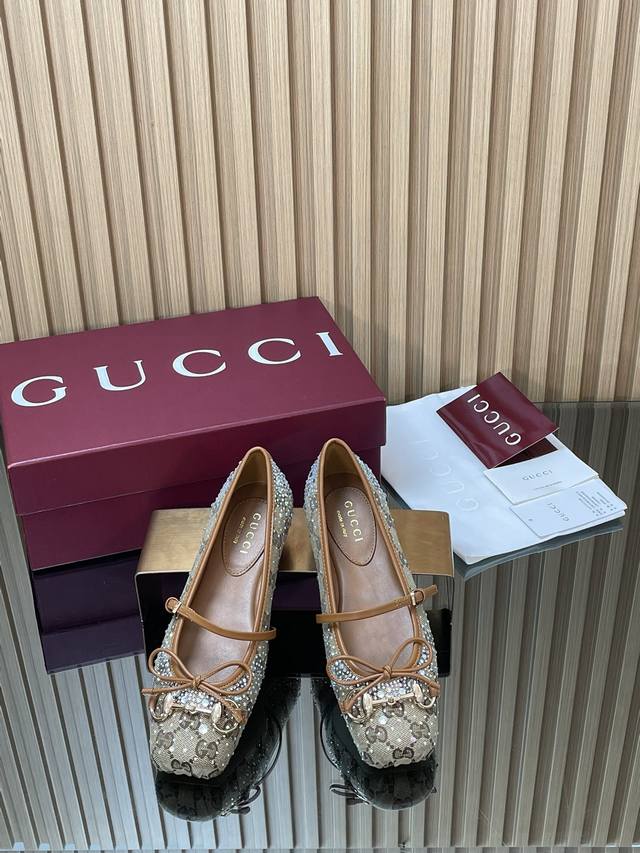 Gucc High-End Boutique 2025 Early Autumn Collection New Flat GG Crystal Rhinesto