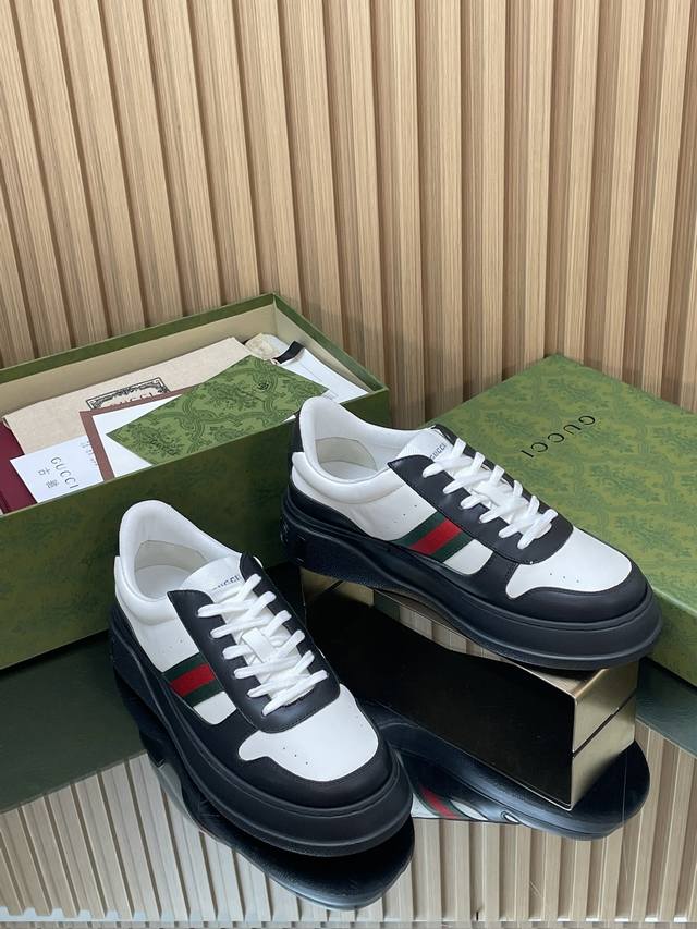 Men's 2025 Autumn/Winter New Gucci Thick-Soled Biscuit Shoes + Size 50 Green Red