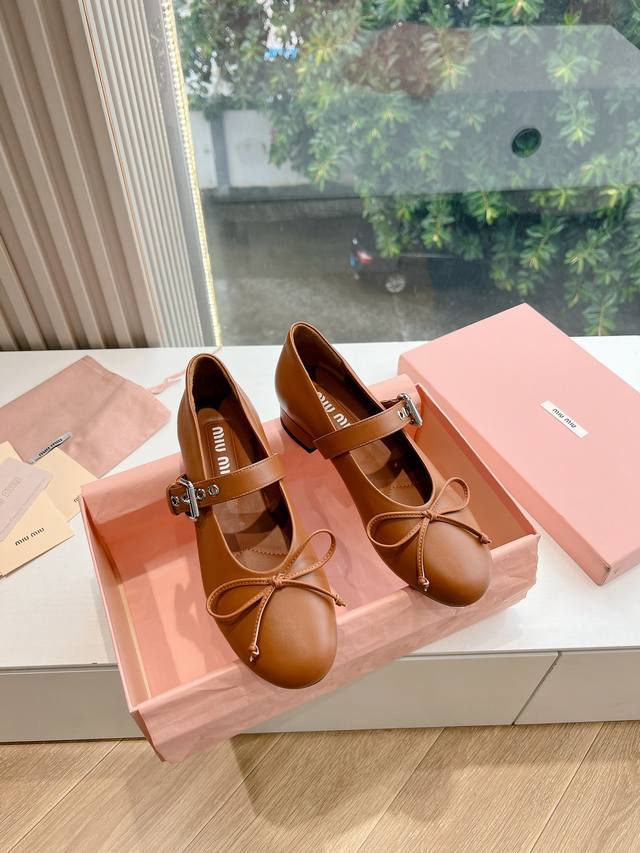 G0286 High-quality Miu Miu Mary Jane flats, women's style, bow-decorated satin b