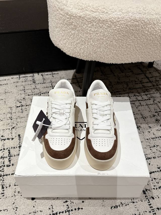 Prada 25 Latest Downtown Bold Series Platform Triangle Logo Casual White Sneaker