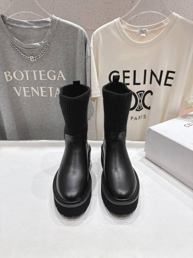 High-quality factory-made Celine F035 2025 Autumn/Winter new knitted ankle boots