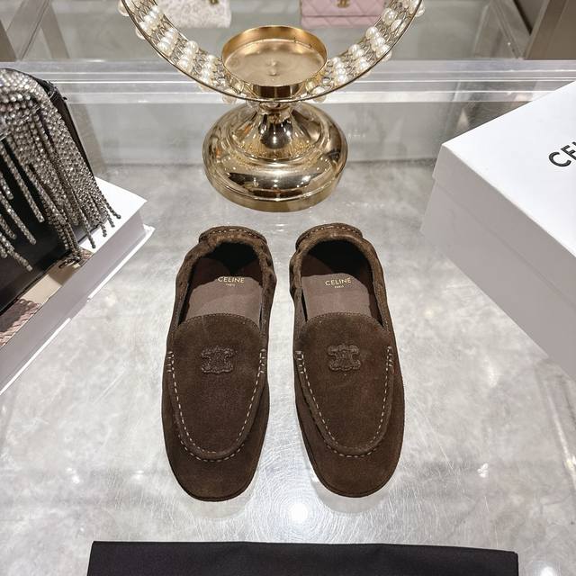 Factory direct. Celine Adam series retro boat shoes, Arc de Triomphe loafers, fl