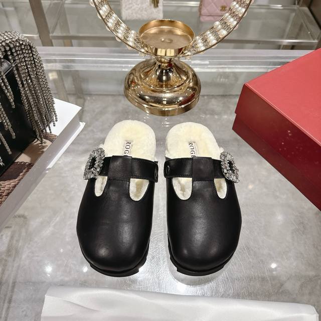 Factory Direct RV 2025Ss New Viv Run Series Rhinestone Buckle Wool Lined Mule Sl