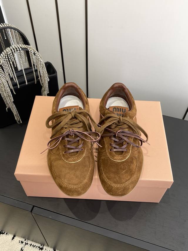 Miu Miu 2025 Autumn/Winter Runway New Lace-up German Training Sneakers Casual Sp