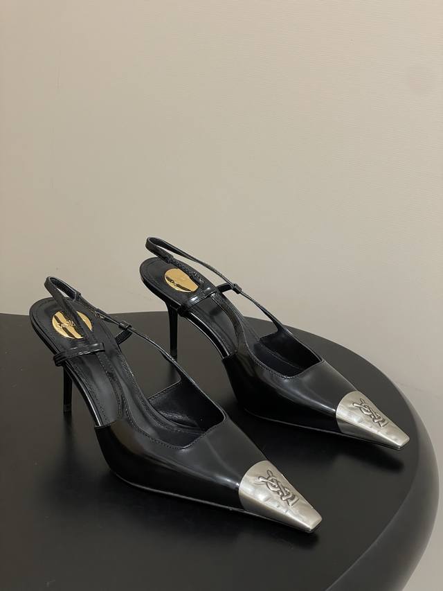 Saint Laurent's latest runway YSL silver-toe letter high-heeled sandals with a s