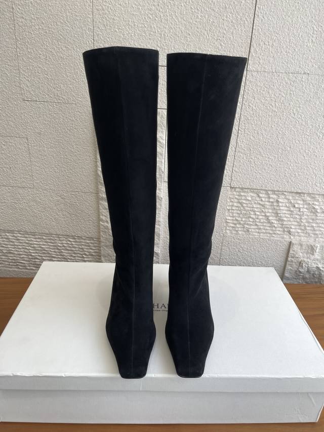 Top Version: Khaite 2025 Autumn/Winter New Square Toe High-Heeled Ona Boots. The