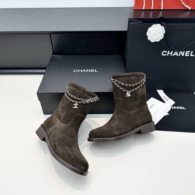 Chanel 2025 Early Autumn New Arrival, Chanel Double C Chain Pendant Ankle Boots
