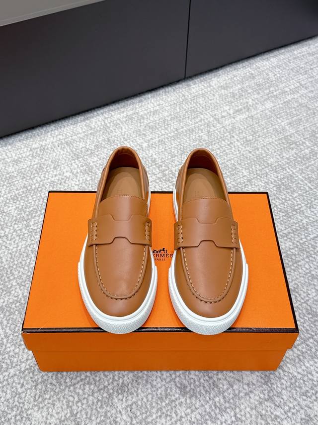 High-quality men's shoes (+10 Ddd) Hermes 2025 SS casual couple slip-on loafers