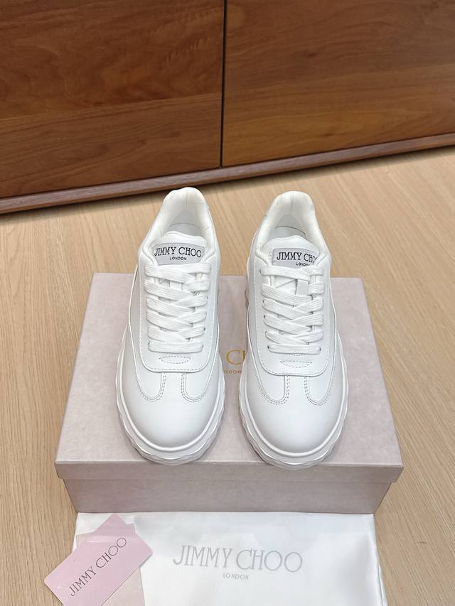 High-quality (retailer) Jimmy Choo's new colorway platform casual sneakers, whit