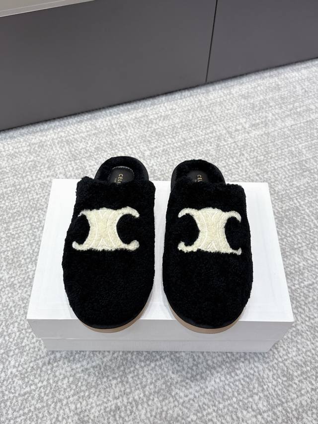 High-quality Celine 25Ss Fall/Winter slip-on wool sandals (Ddd). This season's C