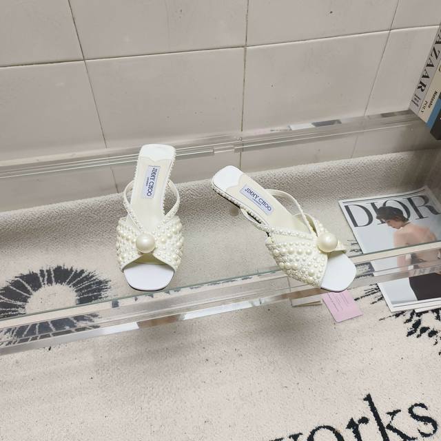 Jimmy Choo Siva Mule series mules, shimmering satin material covered with pearls