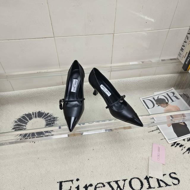 Top-tier version Jimmy Choo Aren Pum series high heels, crafted from leather and