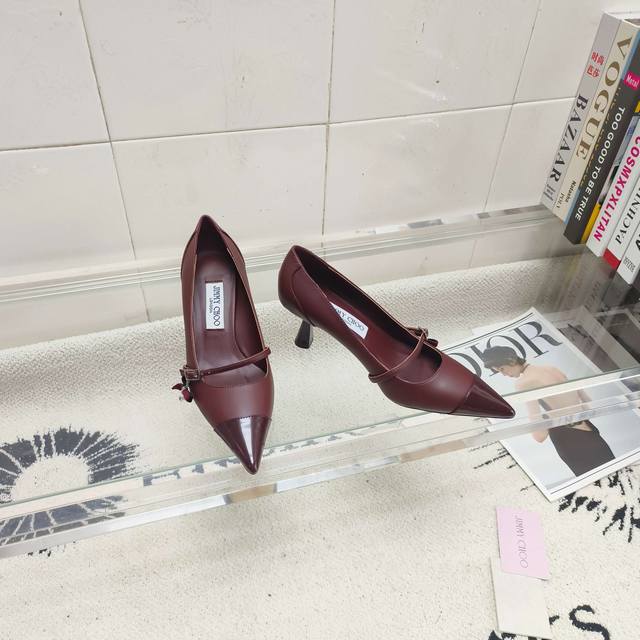 Top-tier version Jimmy Choo Aren Pum series high heels, crafted from leather and