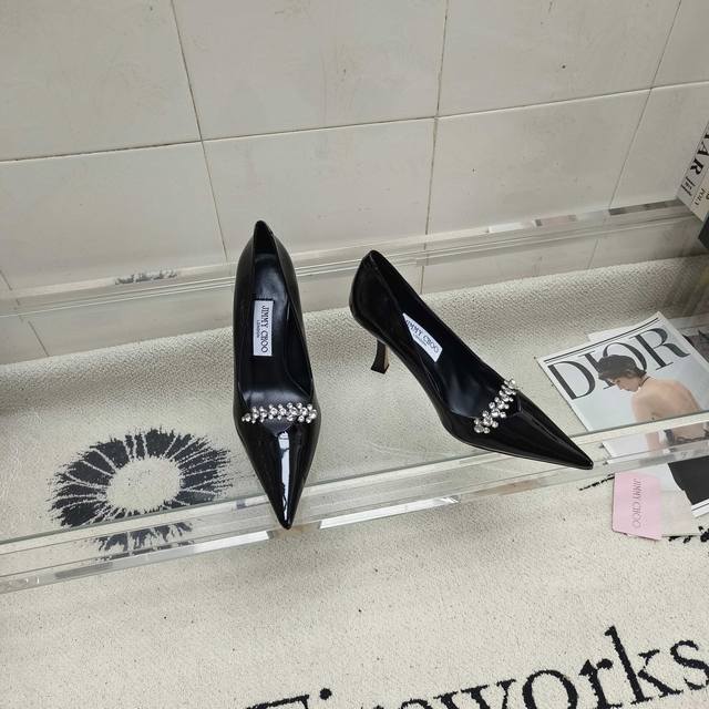 Top-tier version of Jimmy Choo Belinda Pum series high heels, crafted from high-