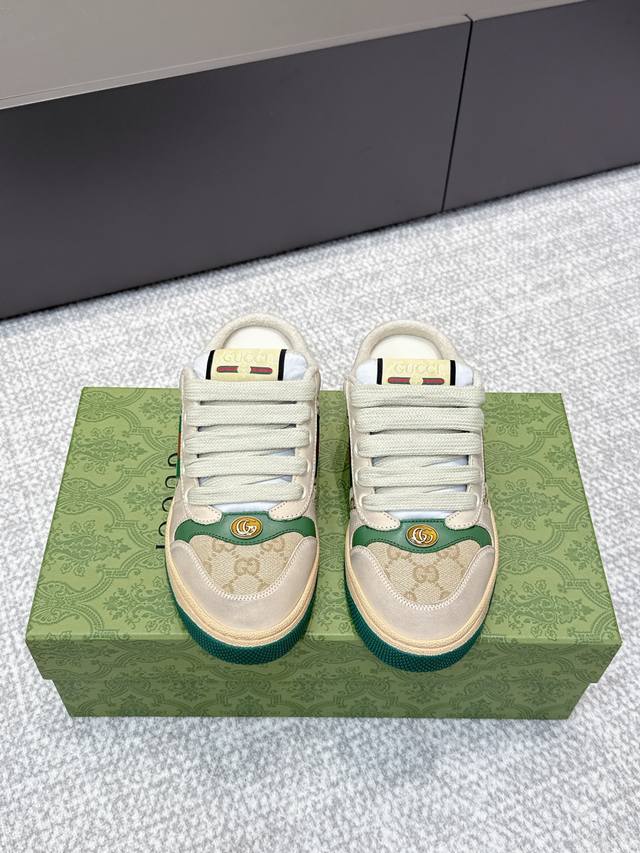 High-quality Gucci 2025Ss classic distressed color-washed sneakers for couples.
