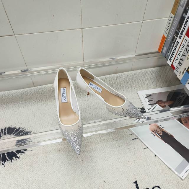 Jimmy Choo Mesh Rhinestone Pointed-Toe Shoes - Top-Quality Item! The crystal emb