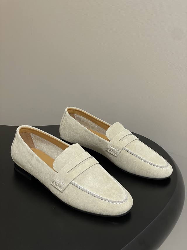 The Row 25Ss Early Autumn New Tr Low-Cut Suede Flat Loafers Minimalist Style Whe