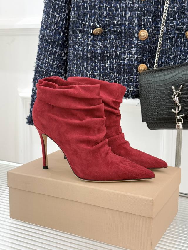 Factory Price Gianvito Rossi 25Wf New Retro Pleated High-Heeled Ankle Boots Infu