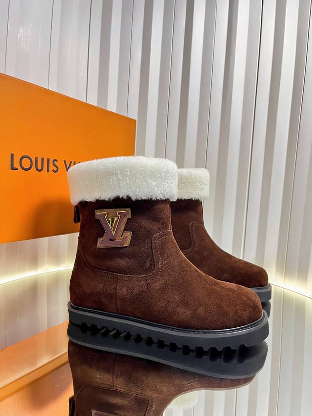 Top-tier LV autumn/winter new wool ankle boots, imported lambskin and leather, o