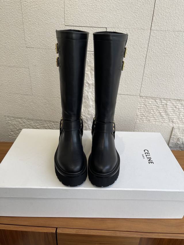 Top Version: Celine 2025 Autumn/Winter New Round Toe Metal Buckle Thick-Soled Mo