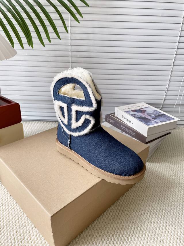 Blue Denim Snow Boots, Autumn/Winter Style, Comfortable Flat Solid Color Round T