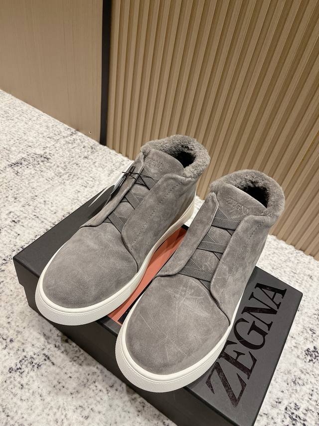 High Quality: Men's High-Top Zegna 2025 Autumn/Winter New Men's Casual Shoes. Th
